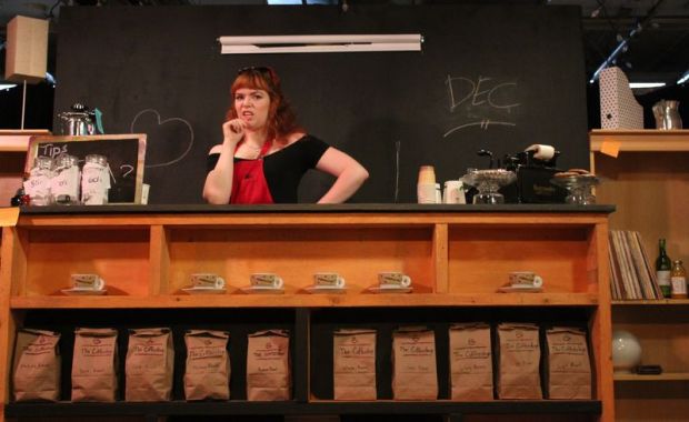 Confessions of a Redheaded Coffeeshop Girl playwright & performer: Rebecca Perry as Joanie Little. Photo Credit: Bryan Zilyuk